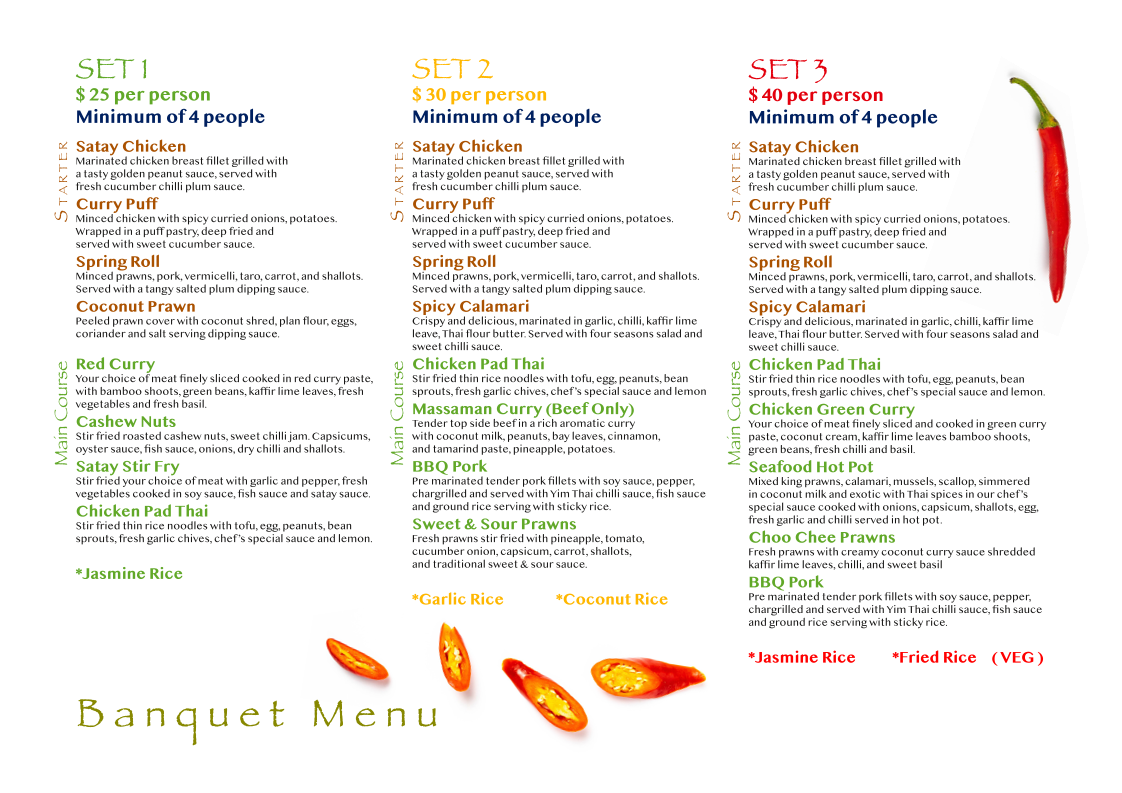 Menu, Yim Thai Gloucester