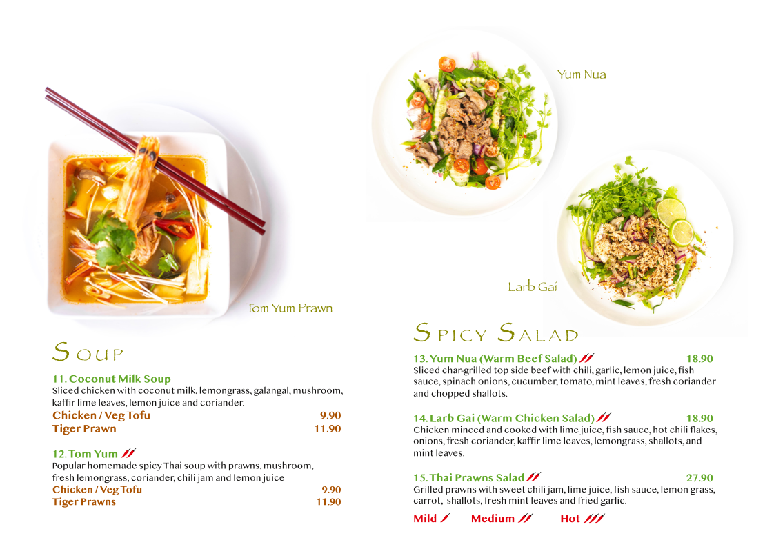 Menu, Yim Thai Gloucester