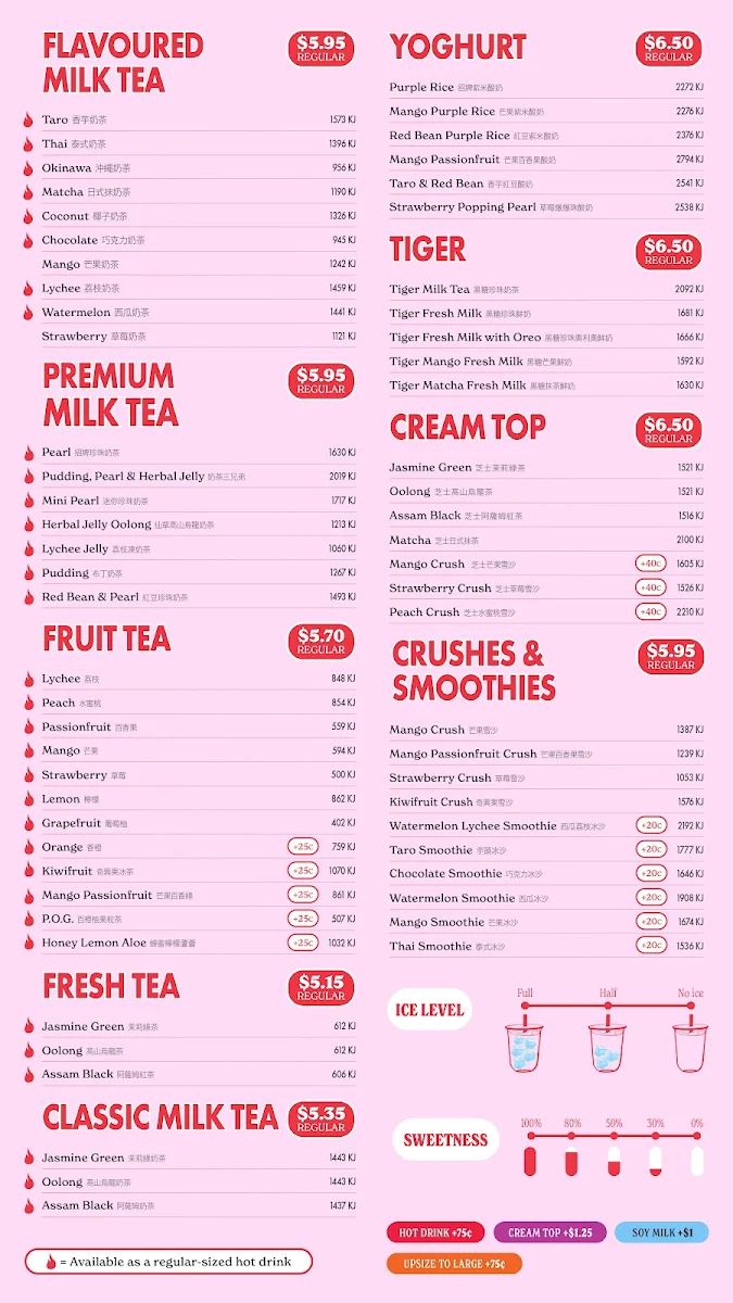 Menu, Sharetea Kellyville