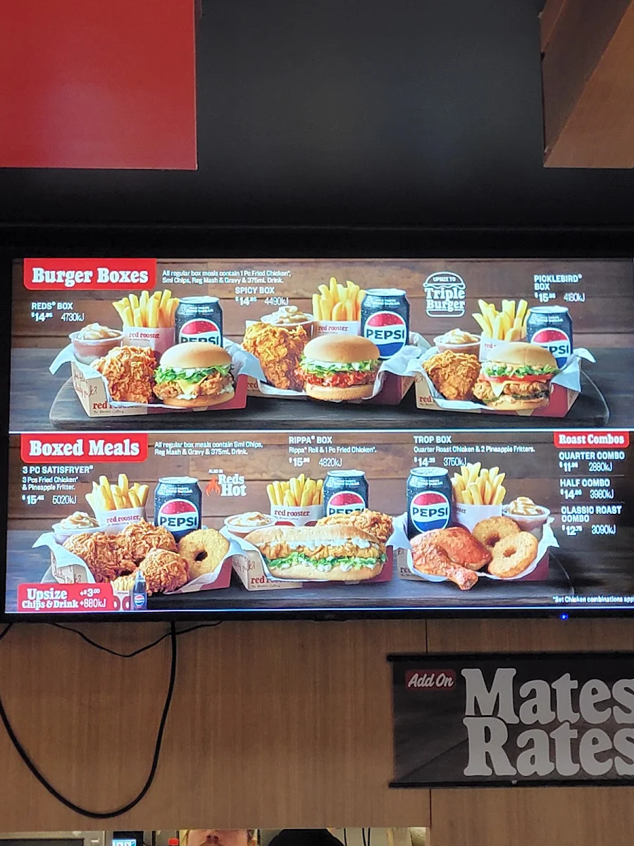 Menu, Red Rooster Ballarat
