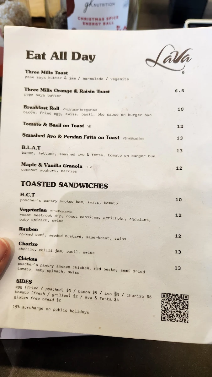 Menu, Lava Coffee