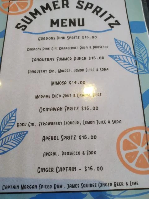 Menu, Trinity Beach Tavern
