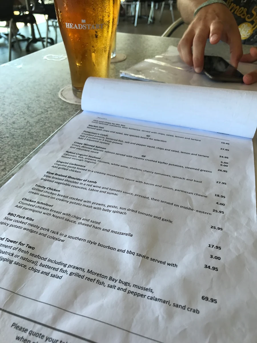 Menu, Trinity Beach Tavern