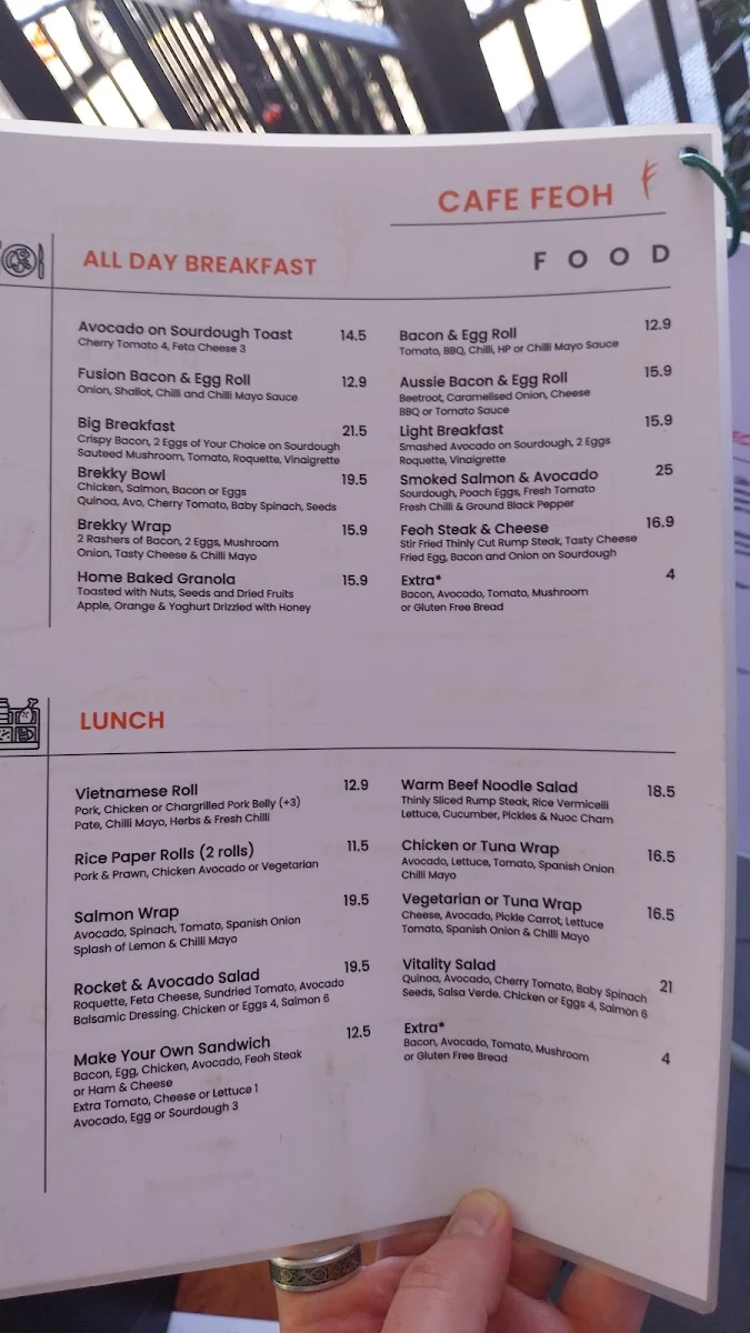 Menu, Cafe Feoh