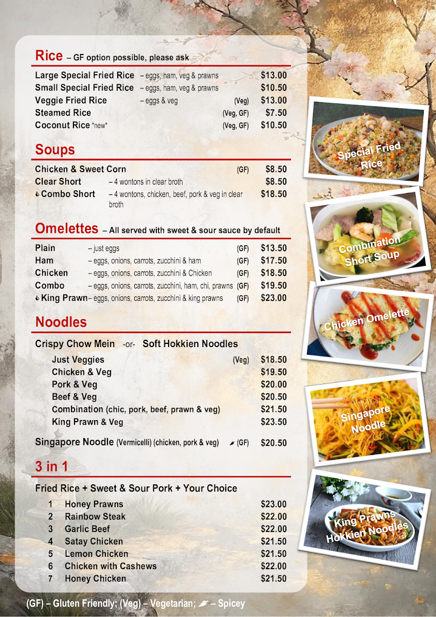 Menu, Pittsworth Chinese Restaurant