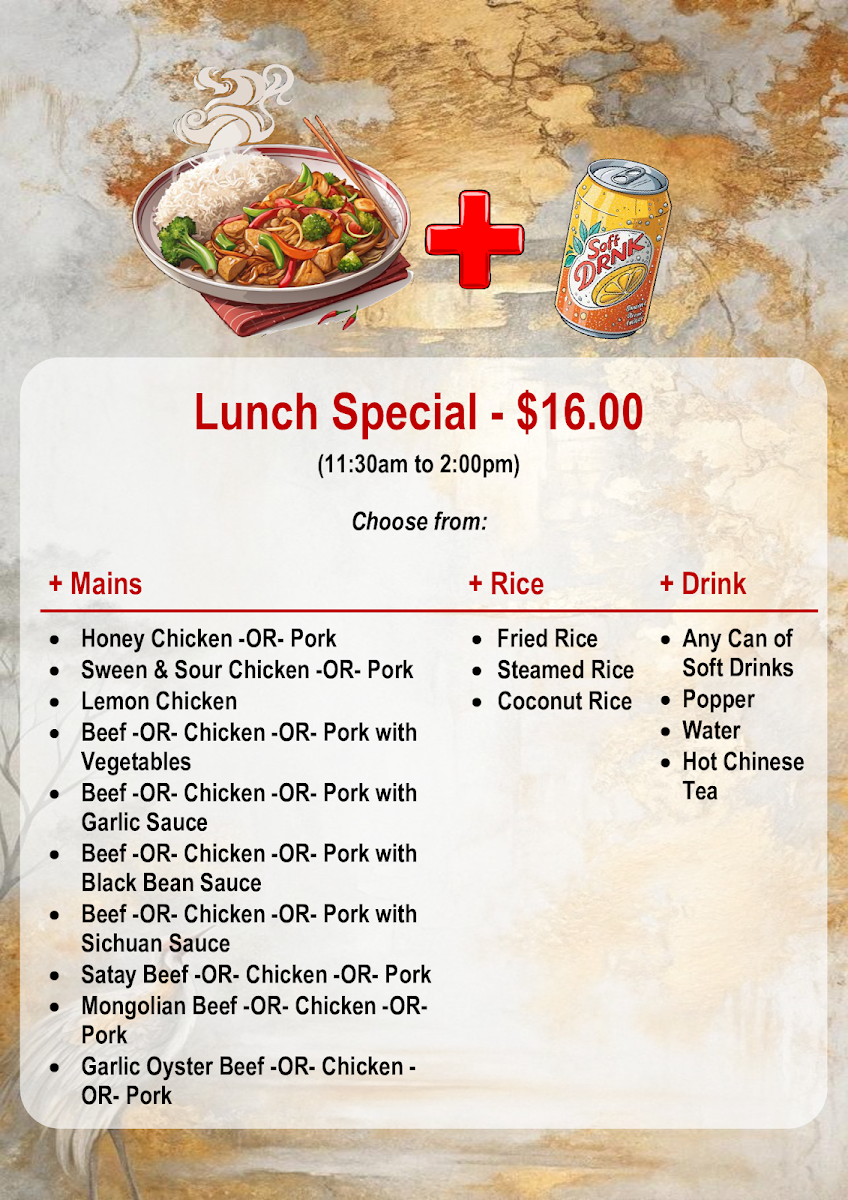 Menu, Pittsworth Chinese Restaurant