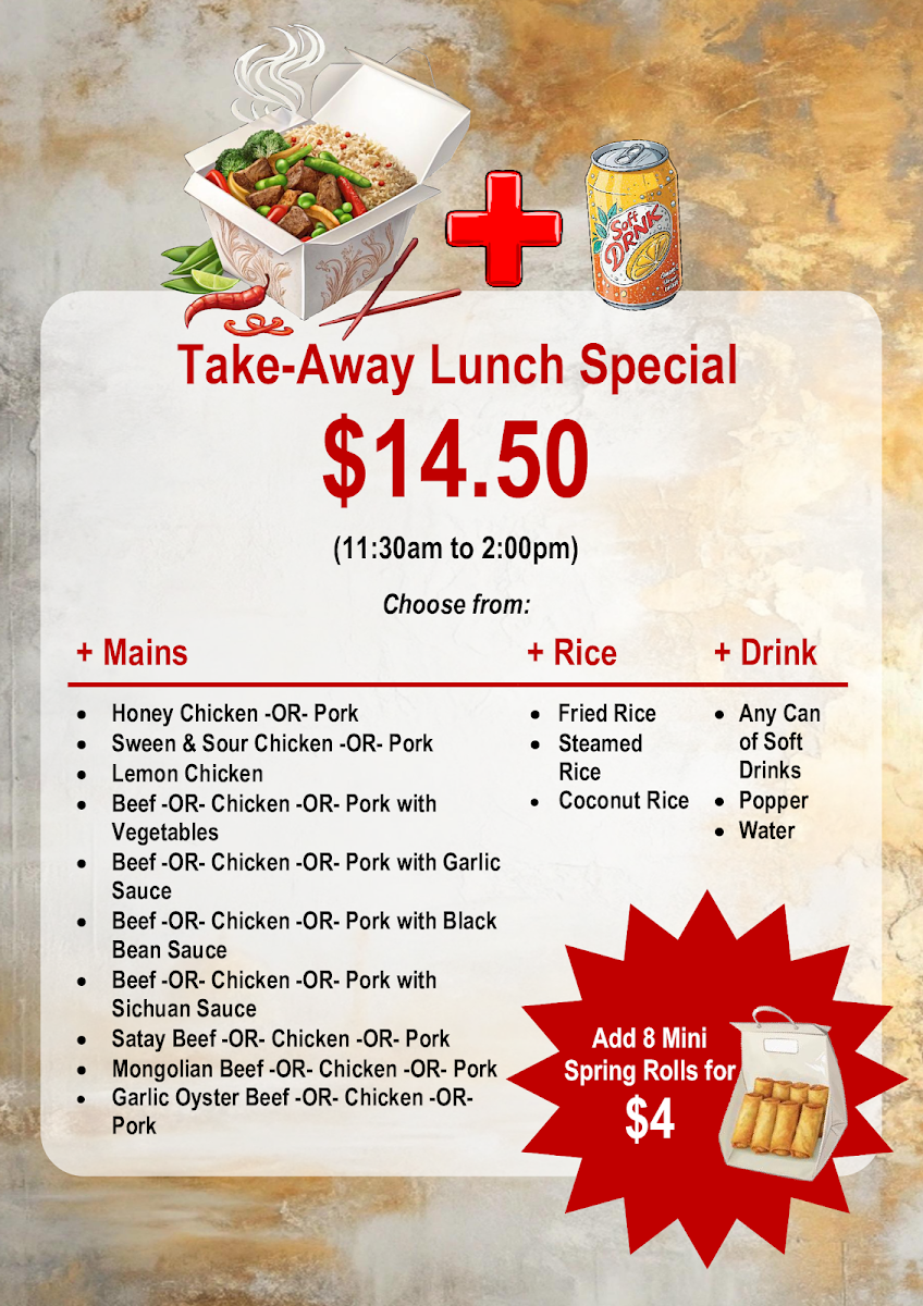 Menu, Pittsworth Chinese Restaurant