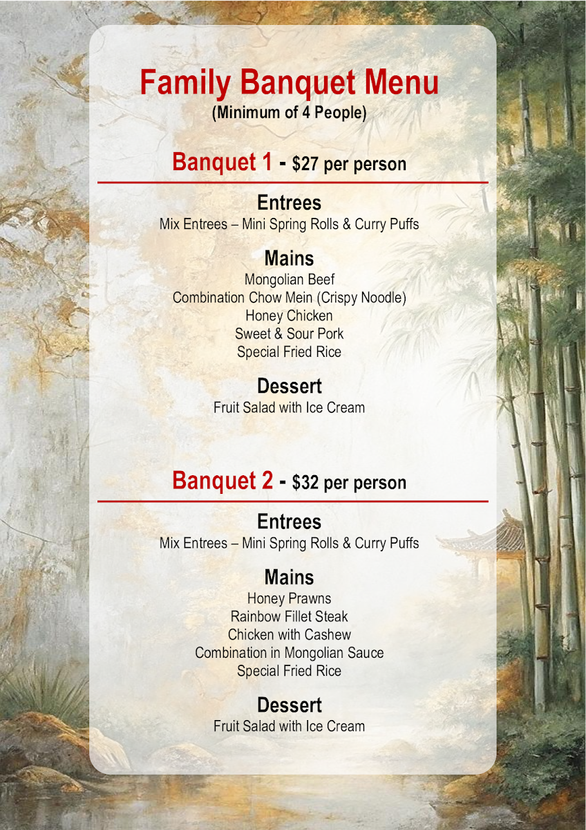 Menu, Pittsworth Chinese Restaurant