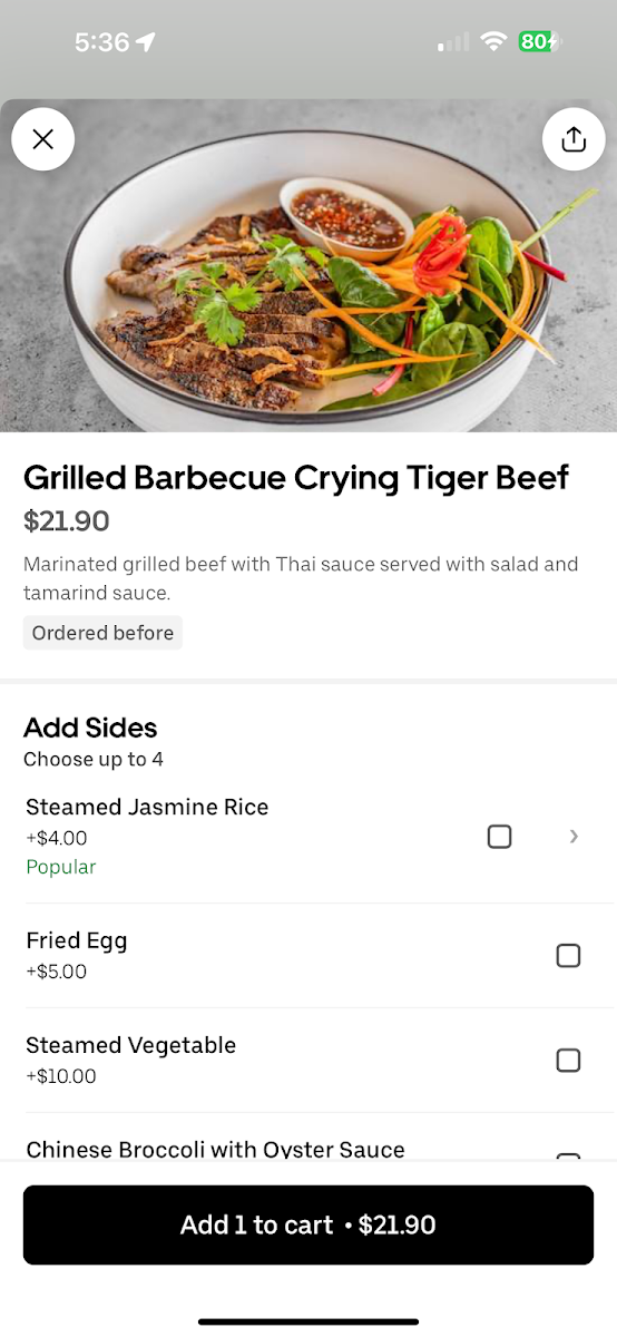 Menu, Simply Thai Food