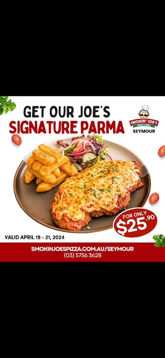 Menu, Smokin joe’s Pizza & Grill (Seymour)