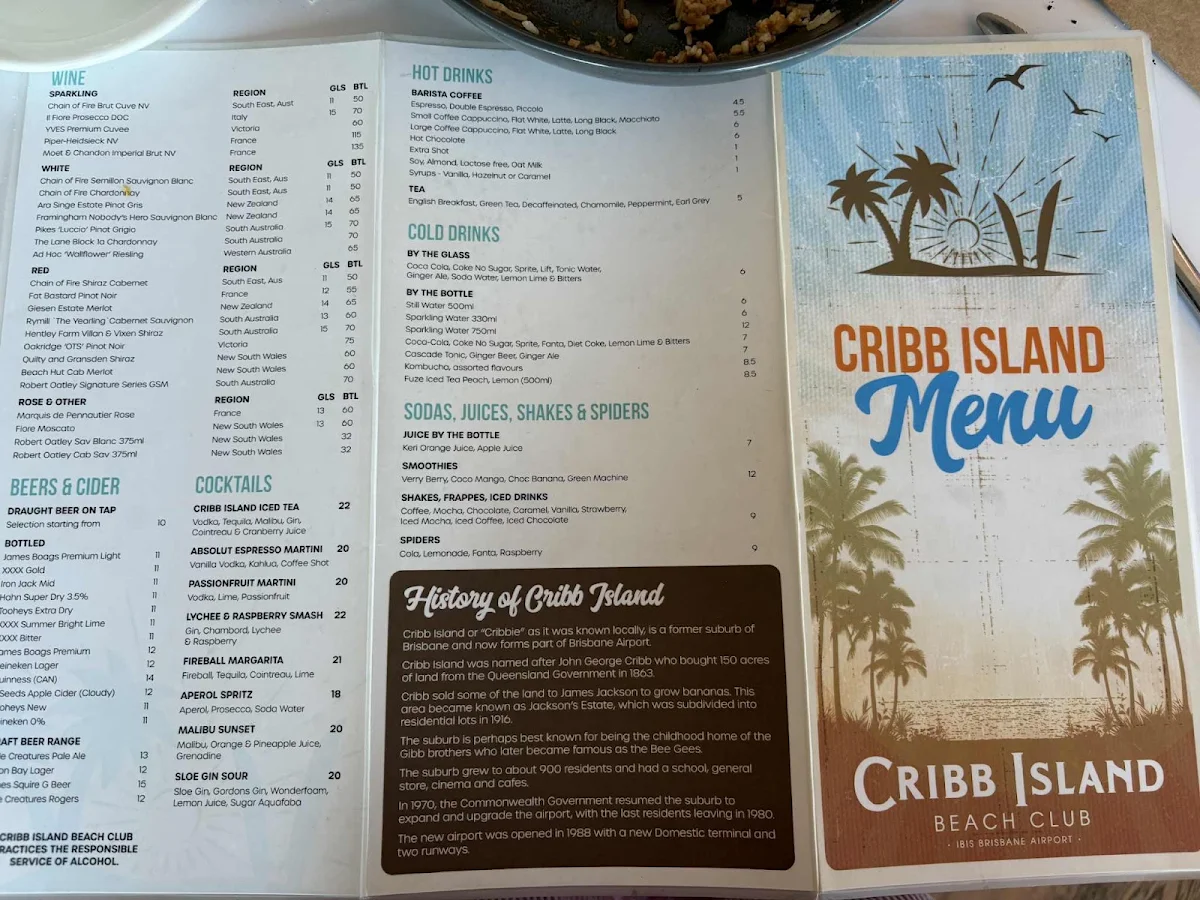 Menu, Cribb Island Beach Club