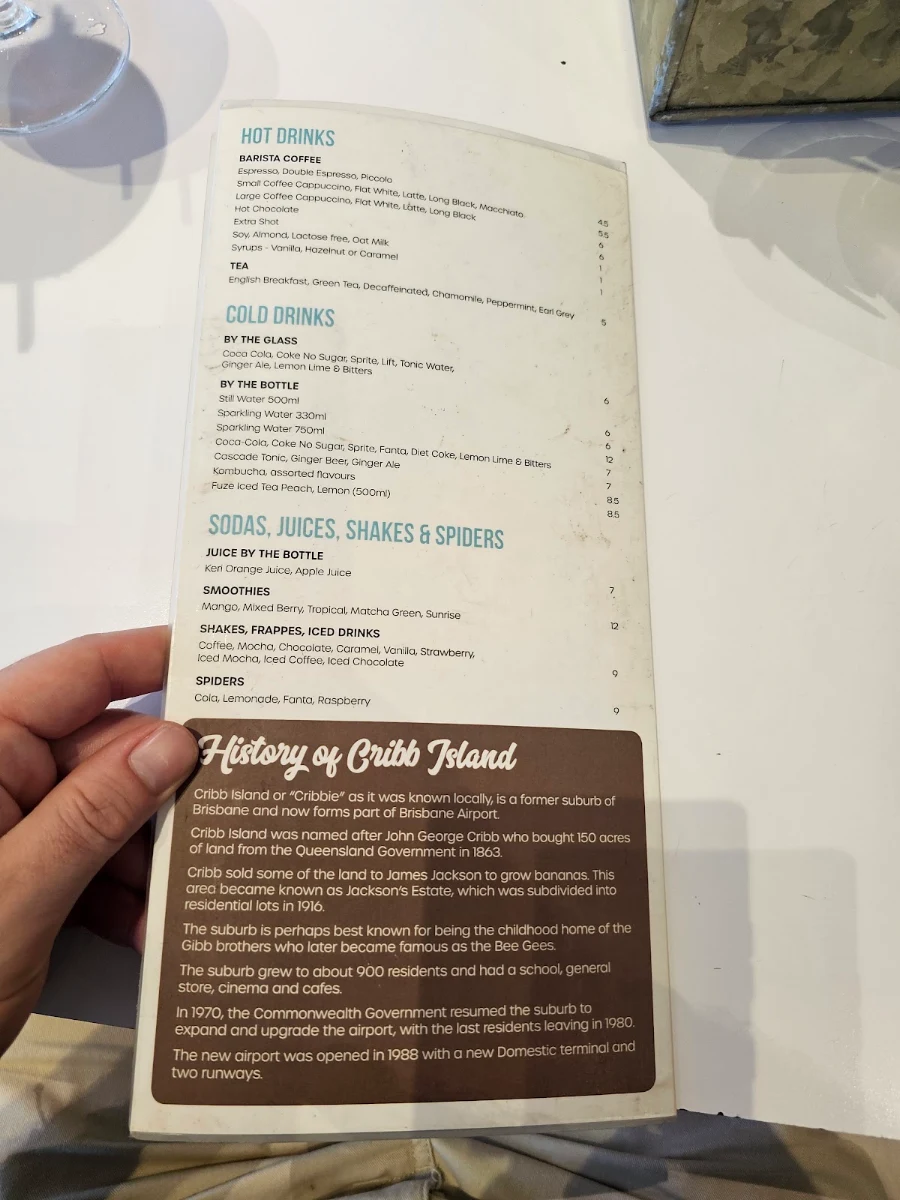 Menu, Cribb Island Beach Club