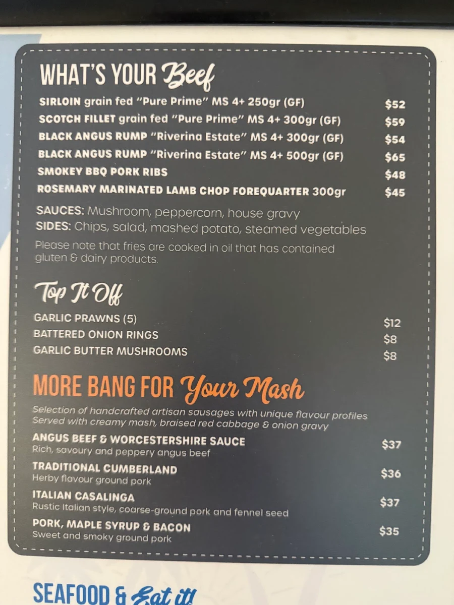 Menu, Cribb Island Beach Club