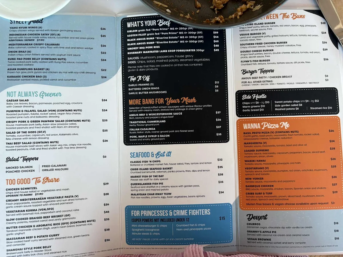 Menu, Cribb Island Beach Club