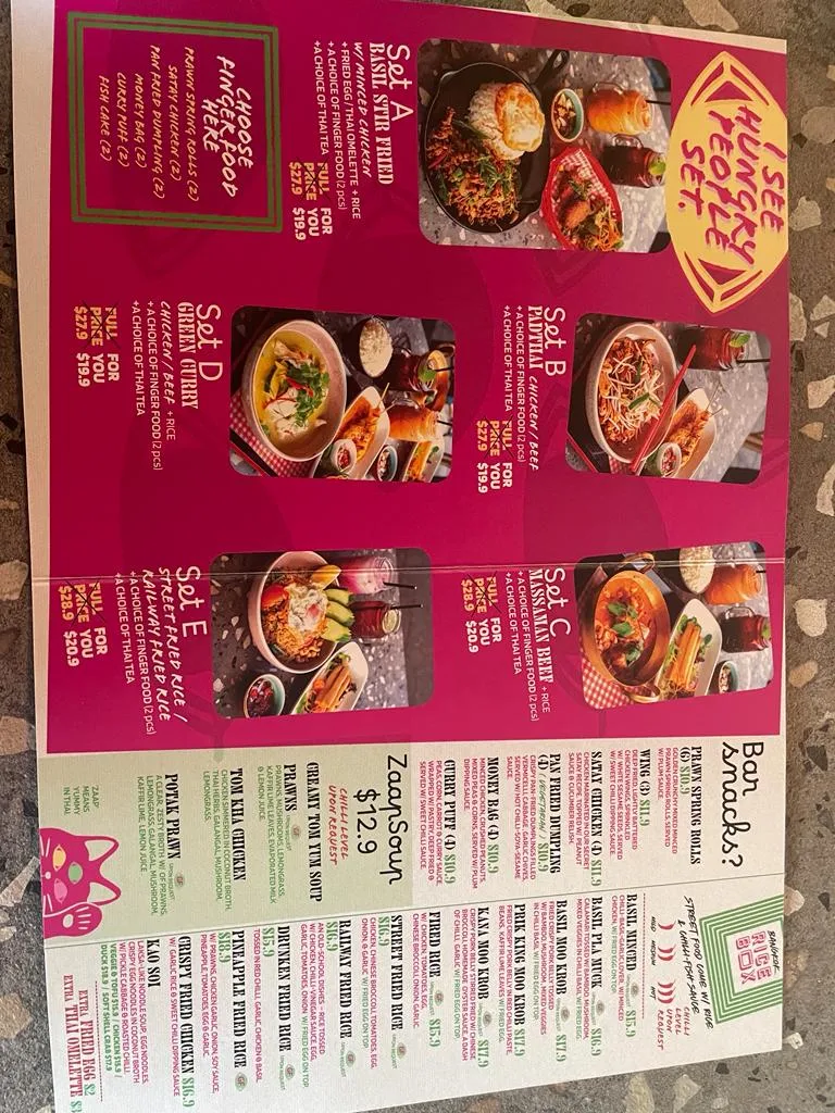Menu, Hungry Box Thai