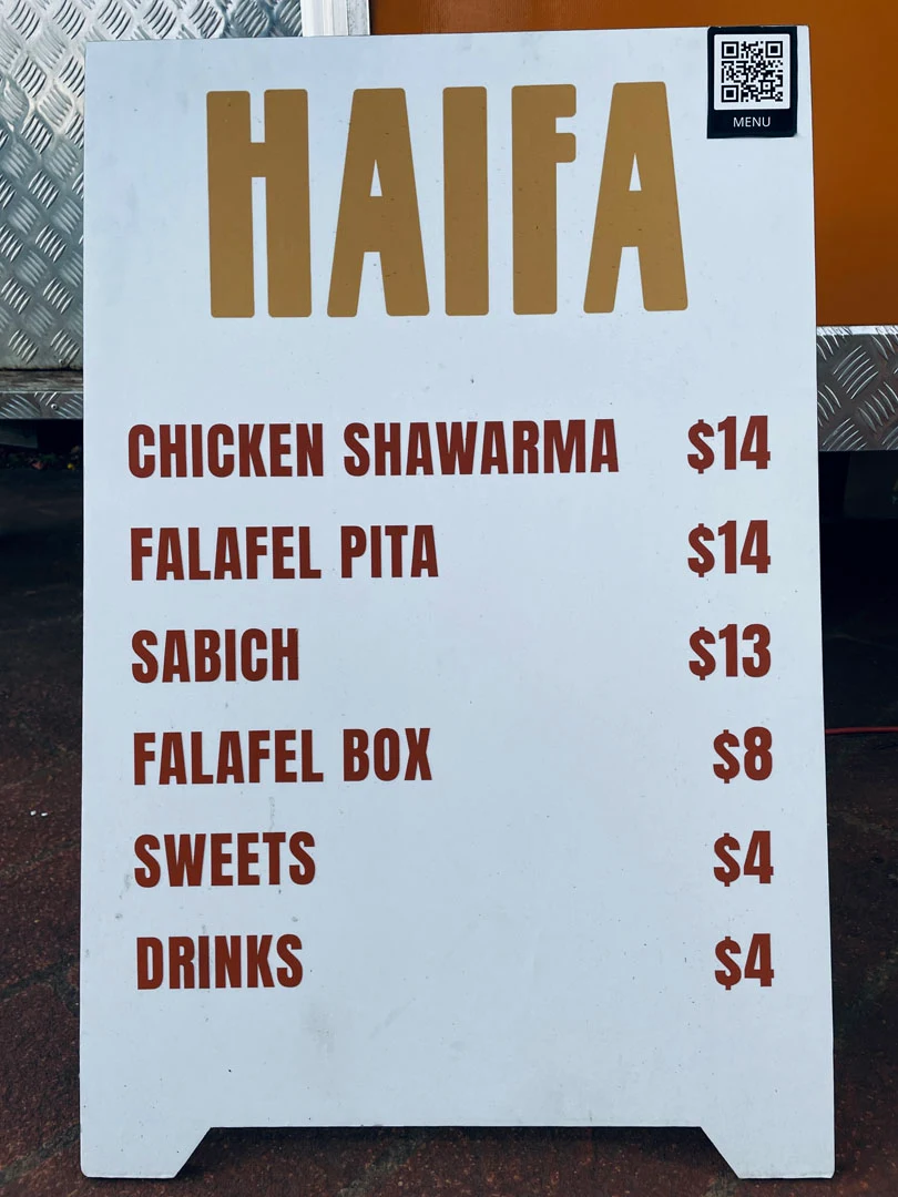 Menu, Haifa Food Truck
