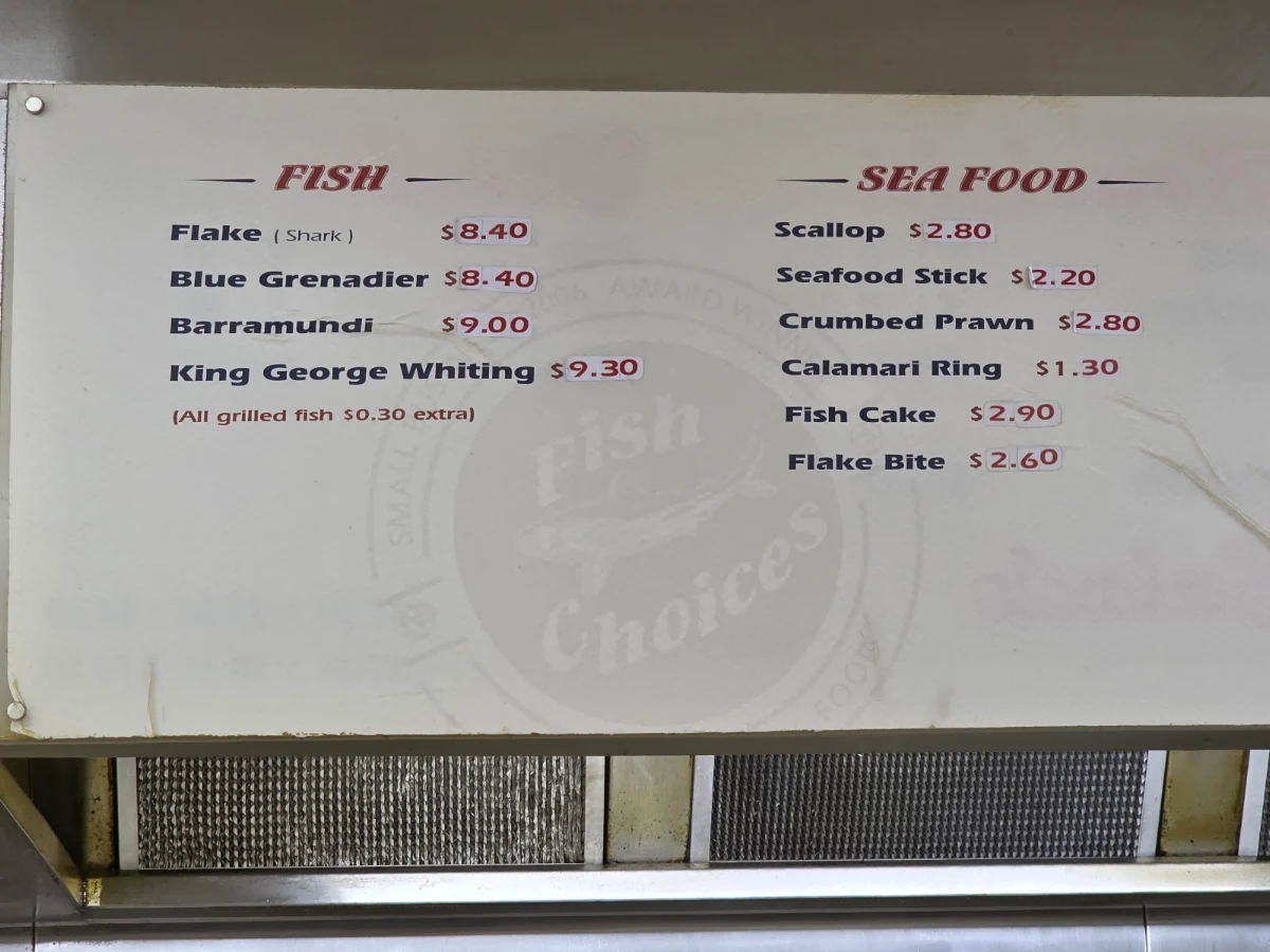 Menu, Fish Choices