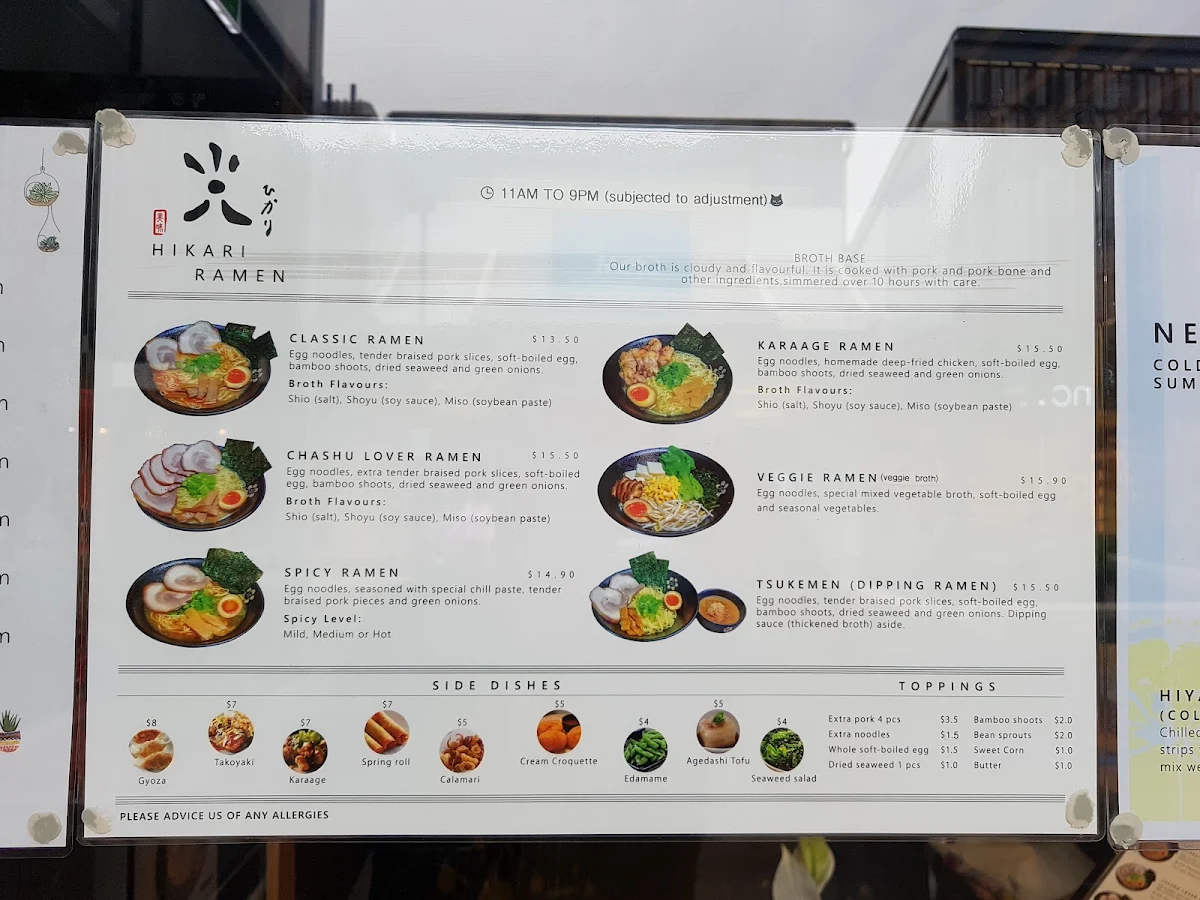 Menu, Hikari Ramen