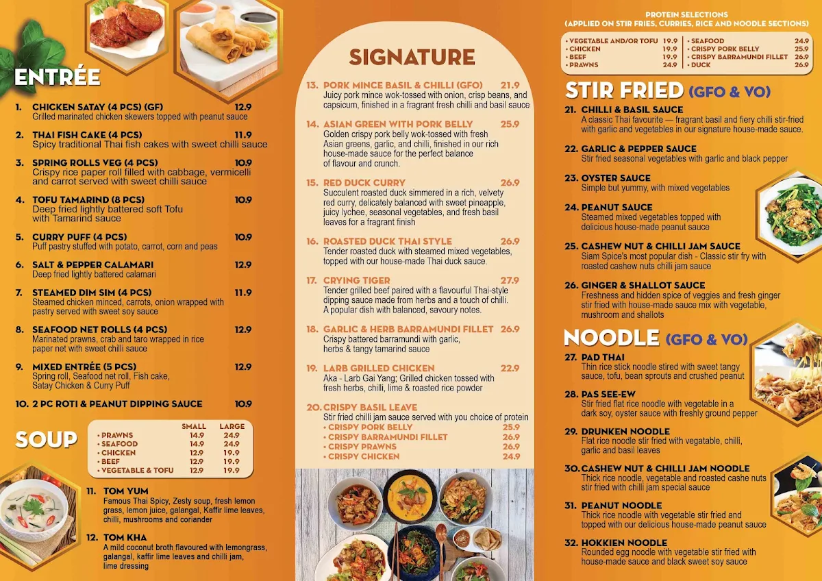 Menu, Siam Spice (Kelvin Grove)