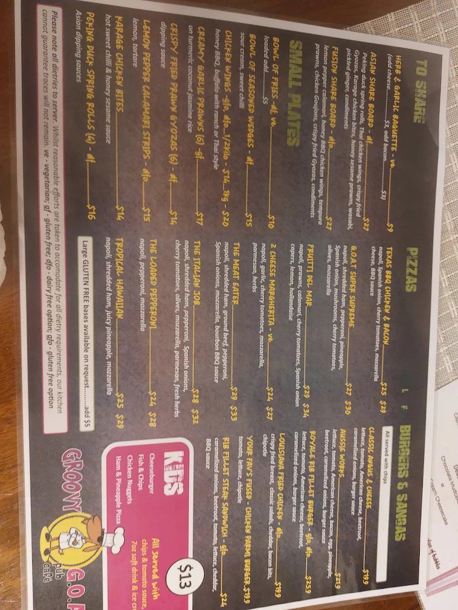 Menu, Groovy Goat