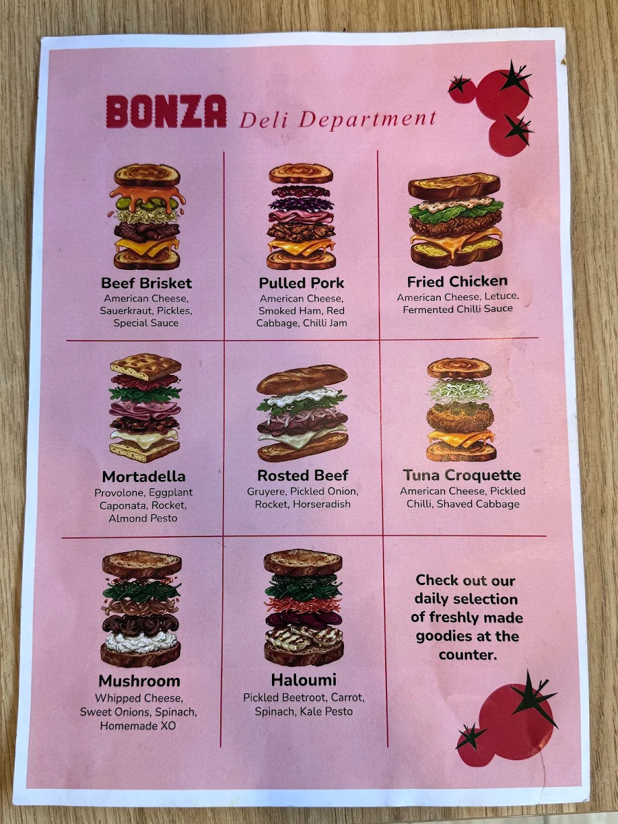 Menu, Bonza Deli Department