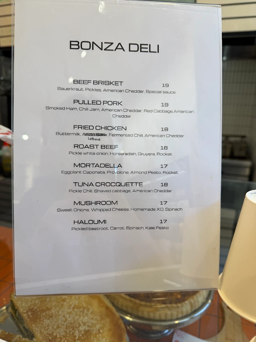 Menu, Bonza Deli Department