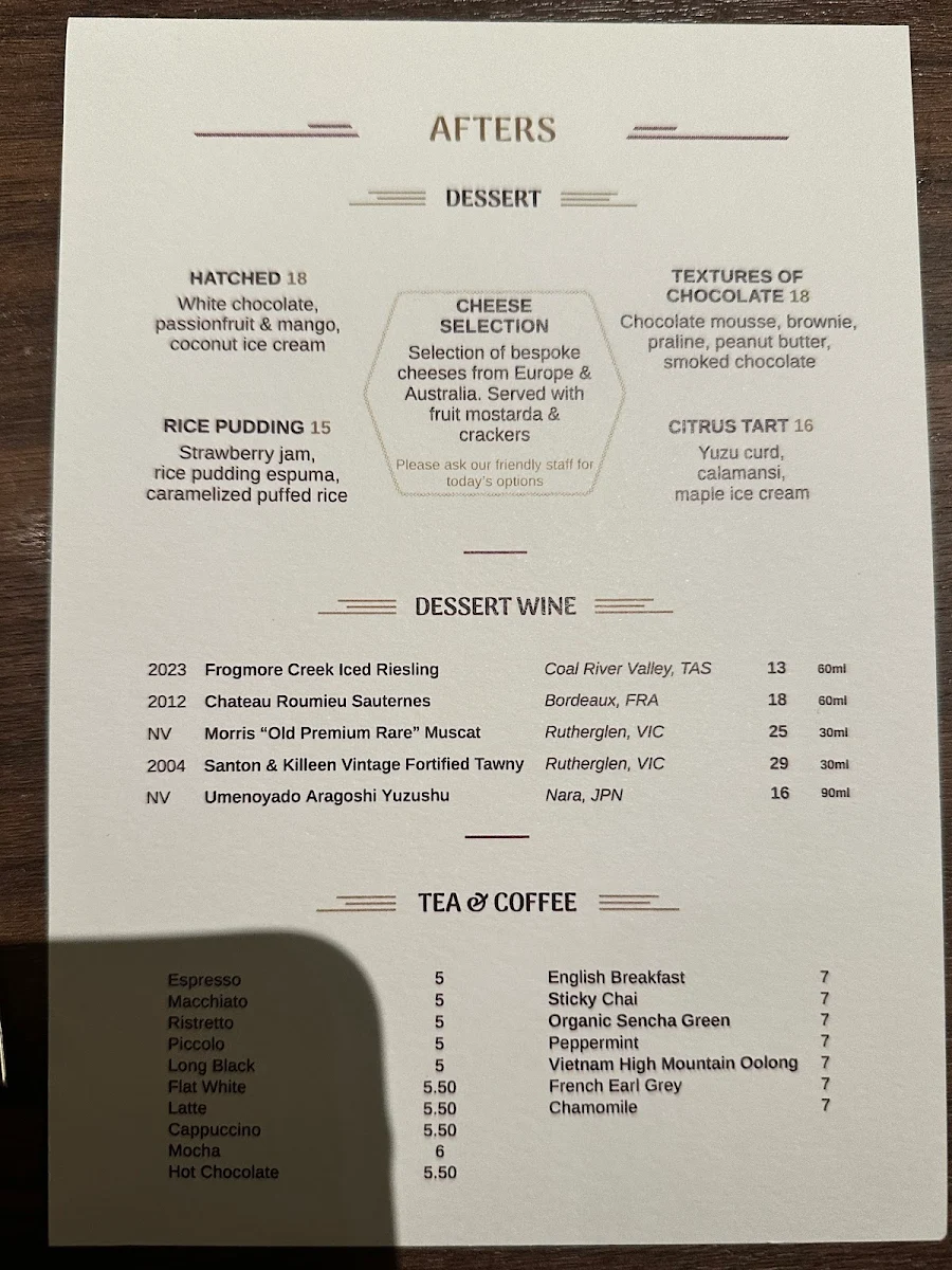 Menu, Humphrey's Hotel