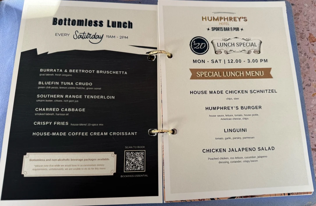 Menu, Humphrey's Hotel