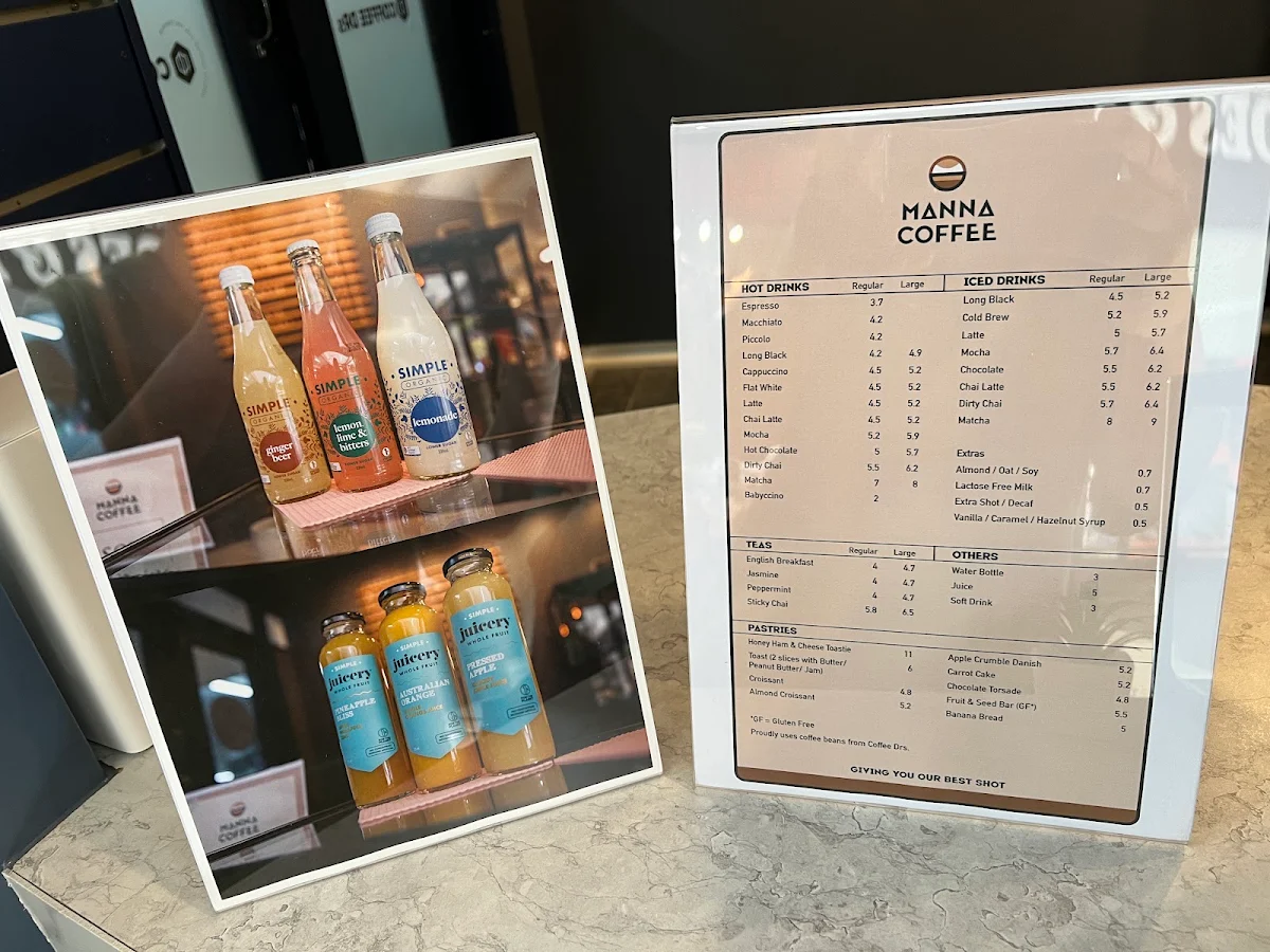 Menu, Manna Coffee