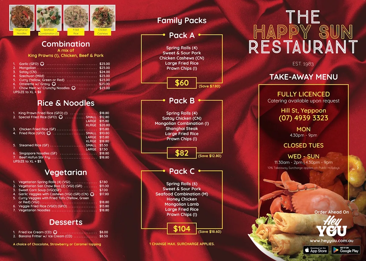 Menu, Happy Sun Restaurant