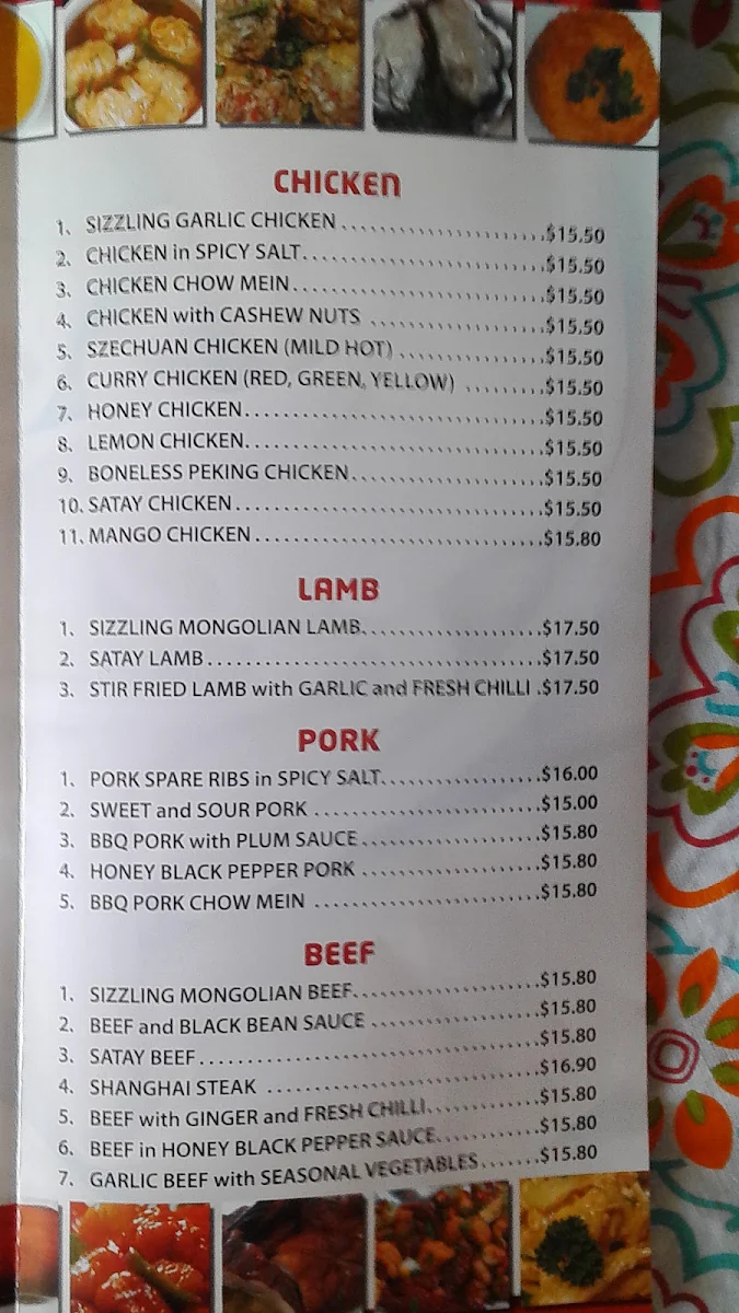 Menu, Happy Sun Restaurant