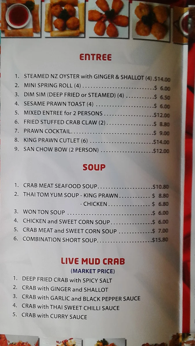 Menu, Happy Sun Restaurant