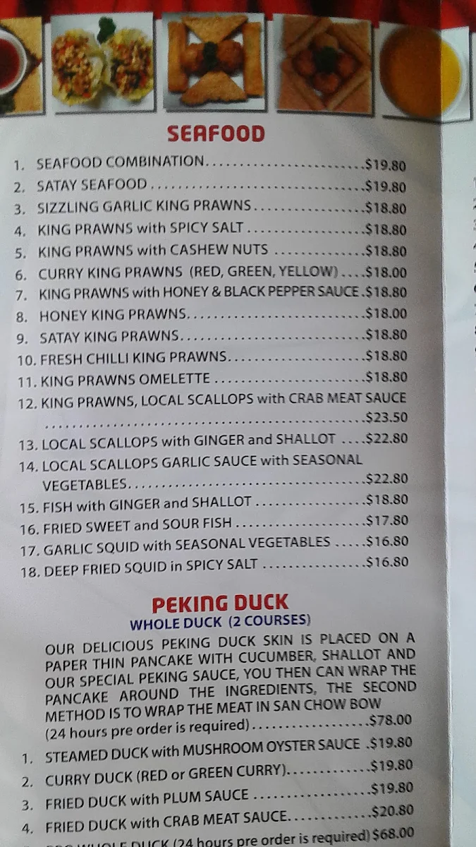 Menu, Happy Sun Restaurant