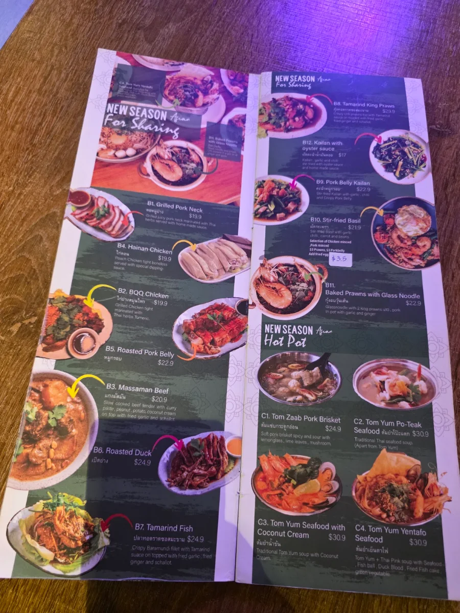 Menu, New Season Asian Thai
