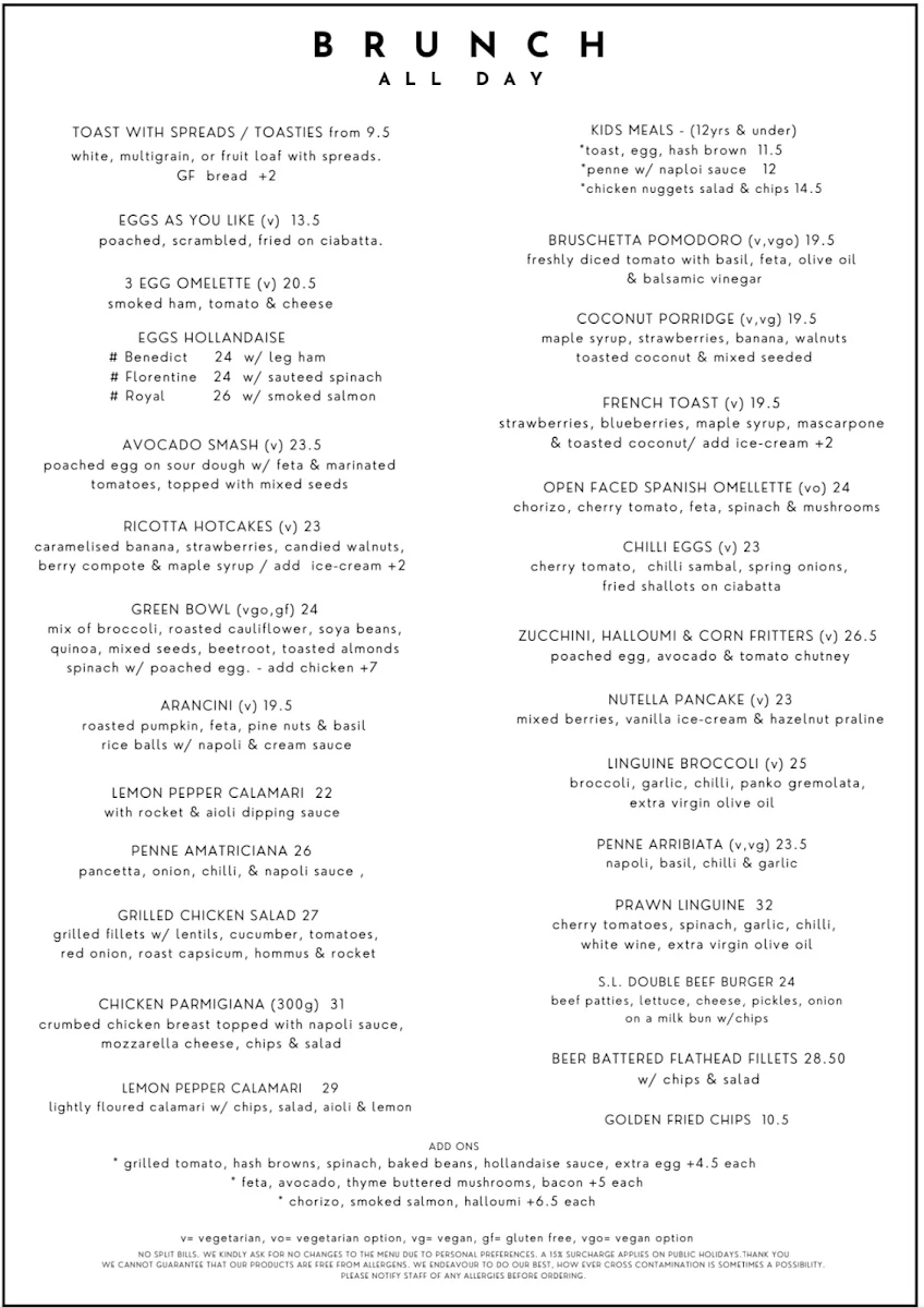 Menu, Sweet Lulus Cafe