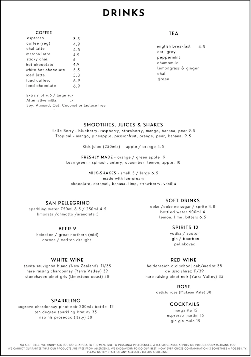 Menu, Sweet Lulus Cafe