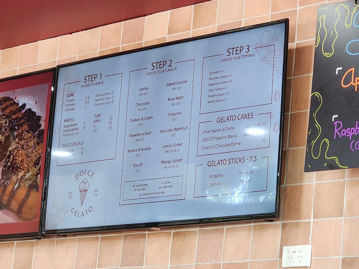 Menu, Dolce Bakehouse & Gelato