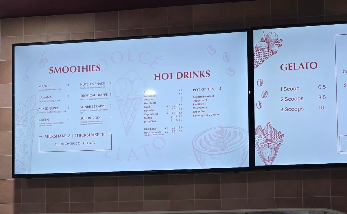 Menu, Dolce Bakehouse & Gelato
