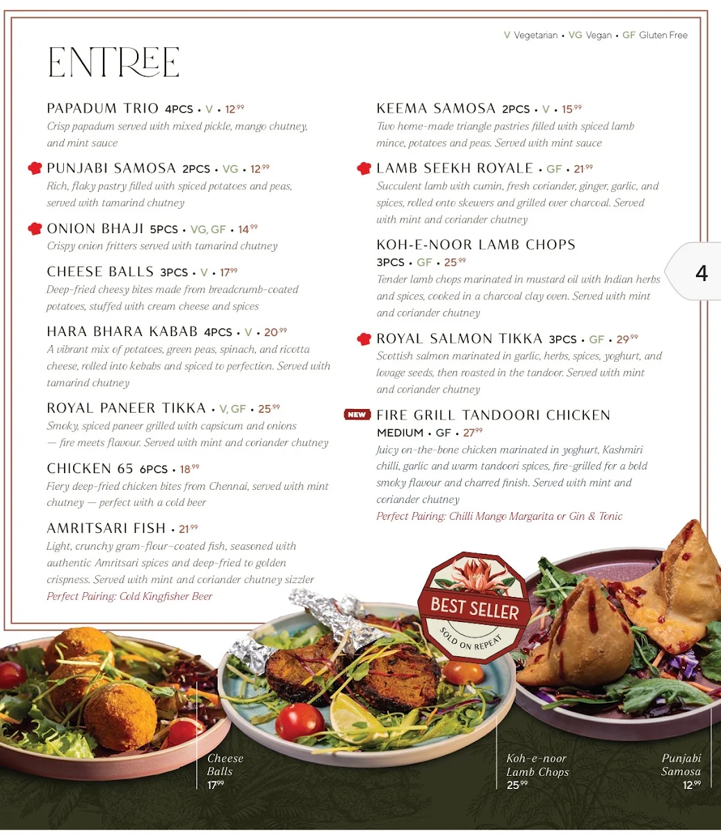 Menu, Sea Spice Indian Restaurant