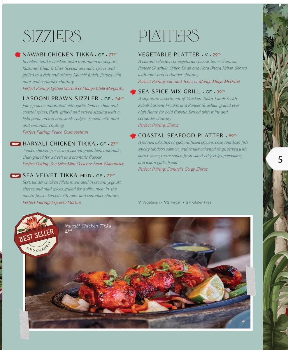 Menu, Sea Spice Indian Restaurant