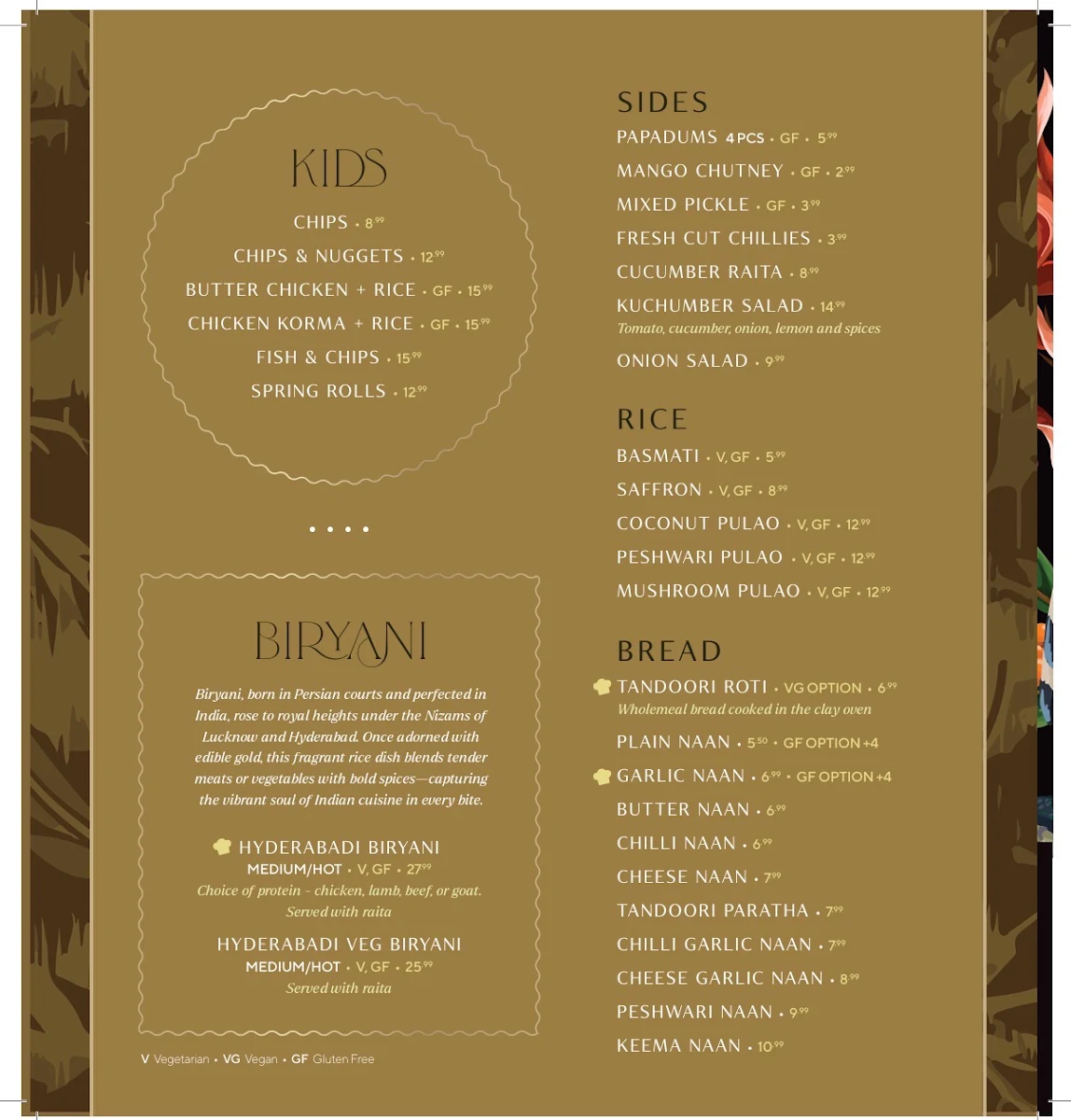 Menu, Sea Spice Indian Restaurant