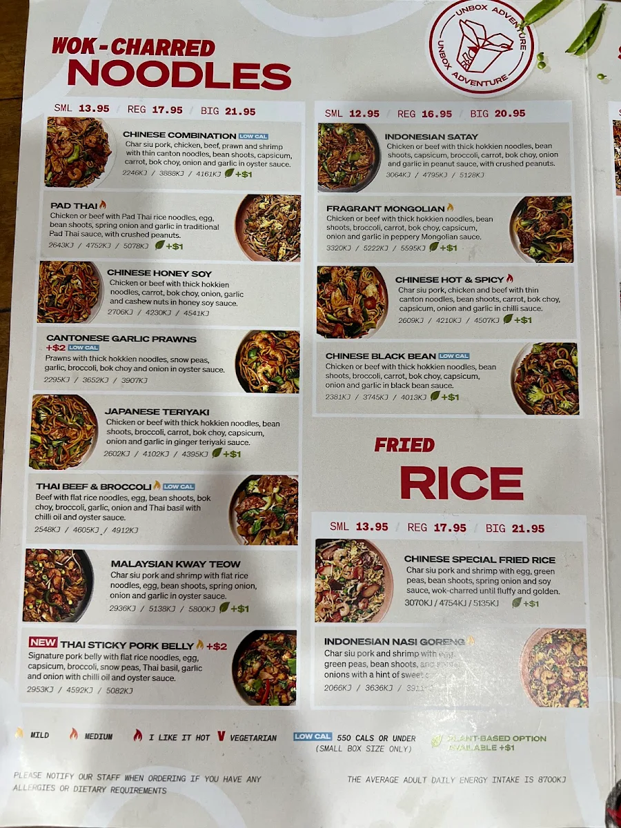 Menu, Noodle Box Unley