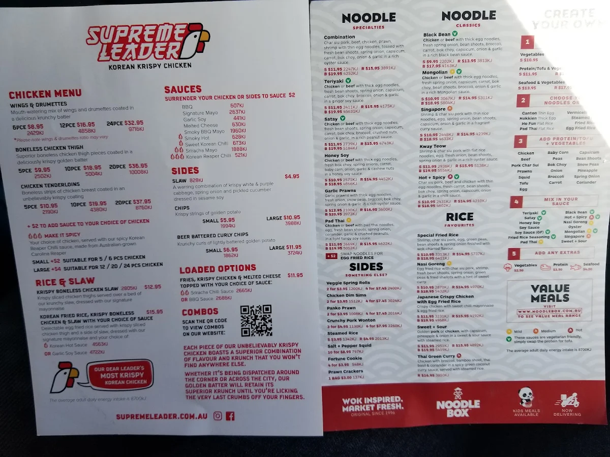 Menu, Noodle Box Unley