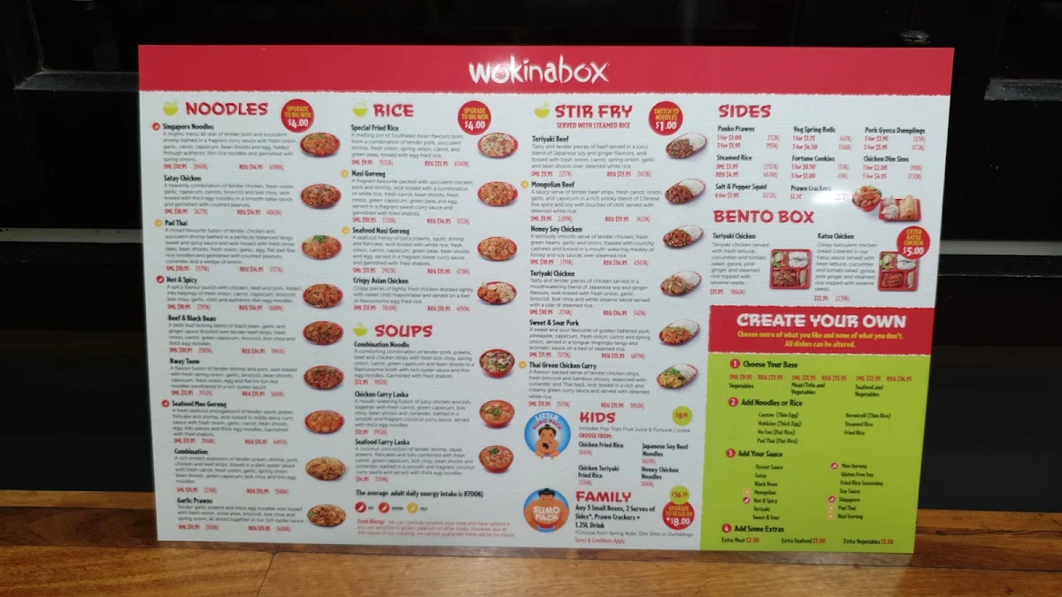 Menu, Noodle Box Unley