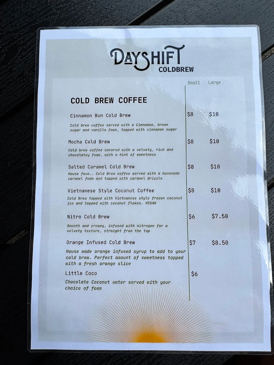 Menu, Dayshift Cold Brew