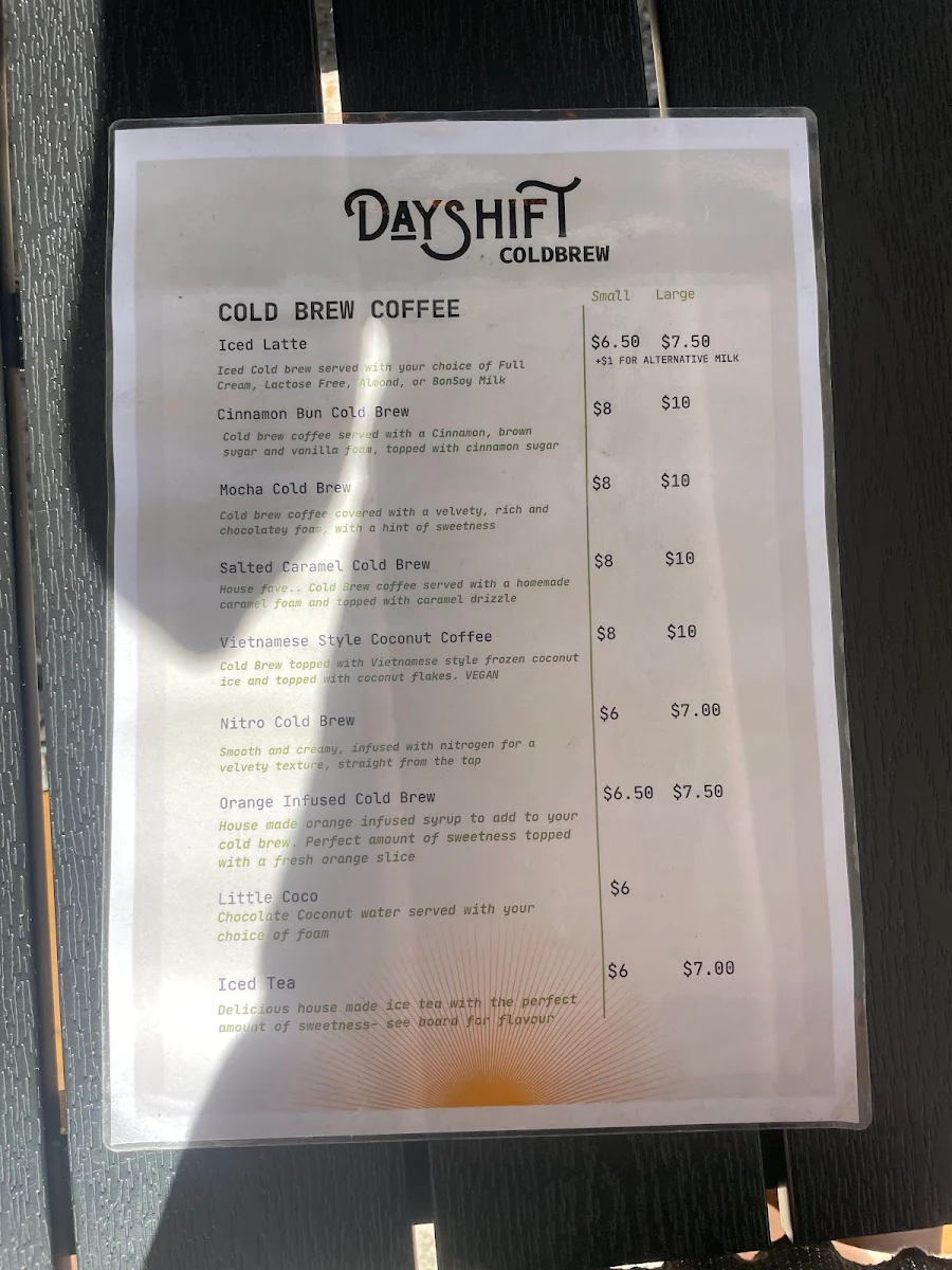 Menu, Dayshift Cold Brew