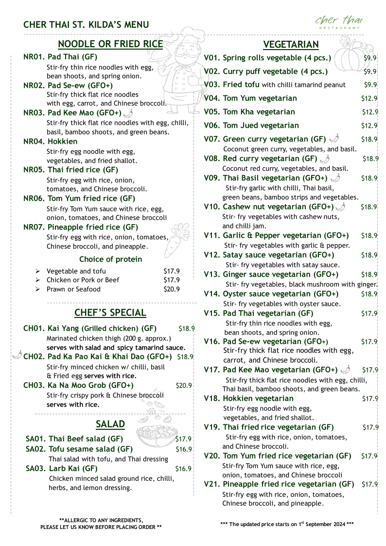 Menu, Cher Thai St.Kilda