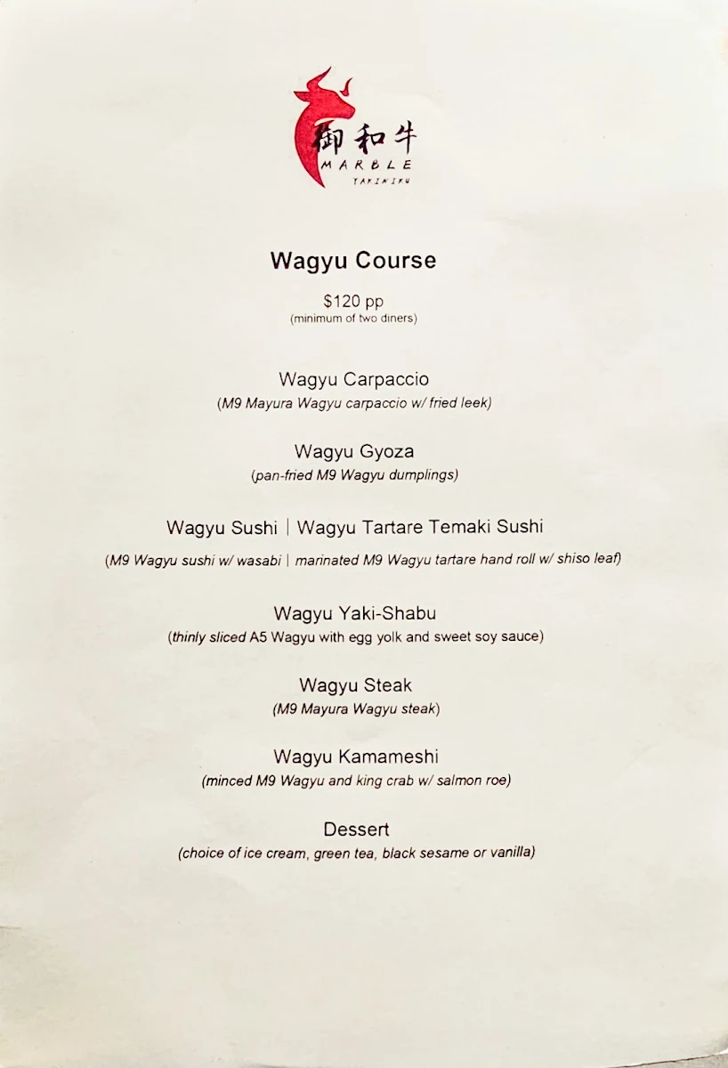 Menu, Marble Yakiniku