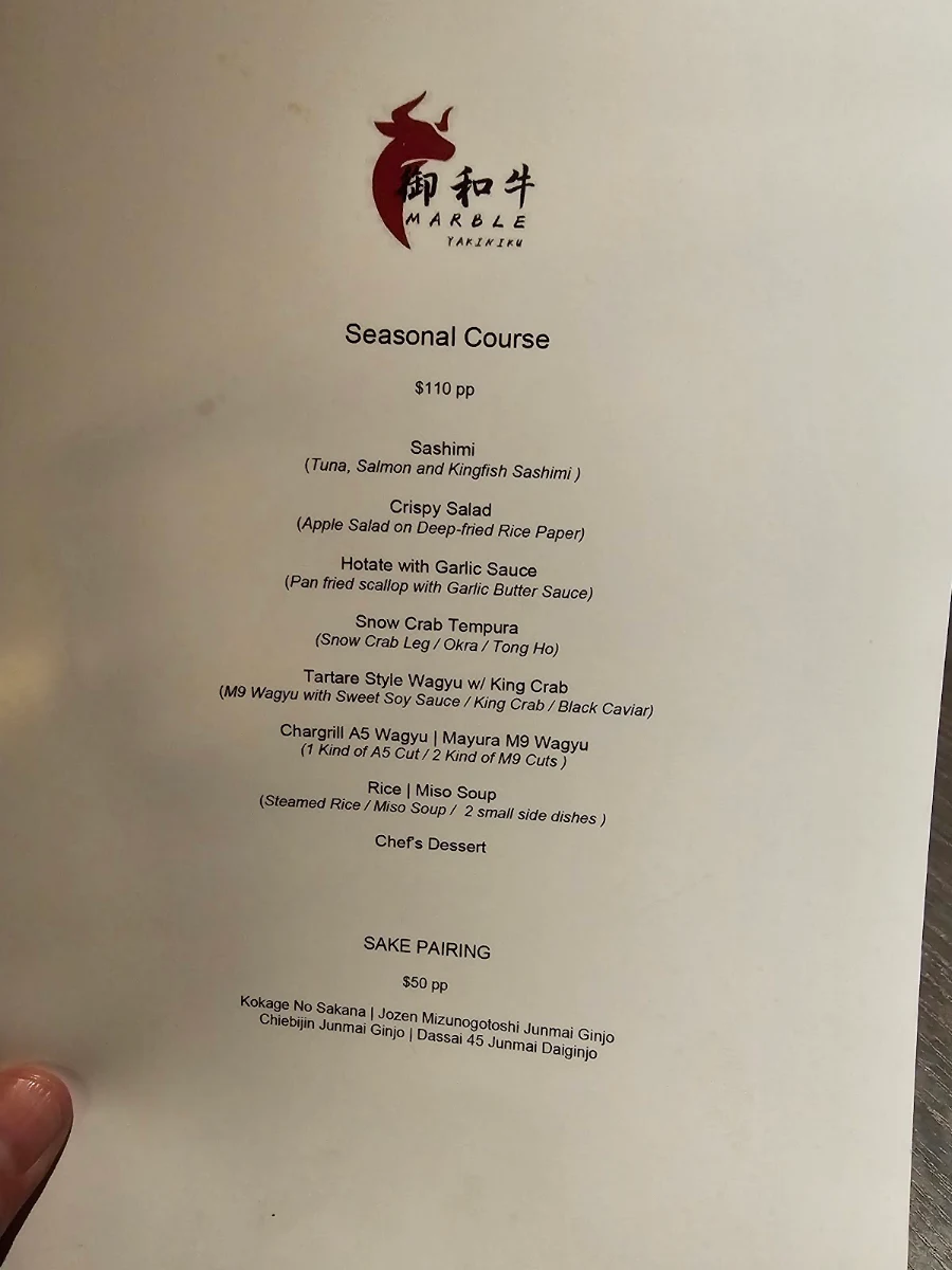 Menu, Marble Yakiniku