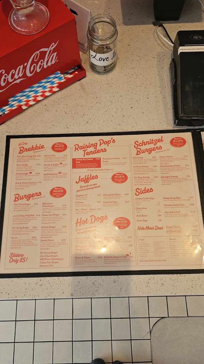 Menu, Pop’s Milk Bar
